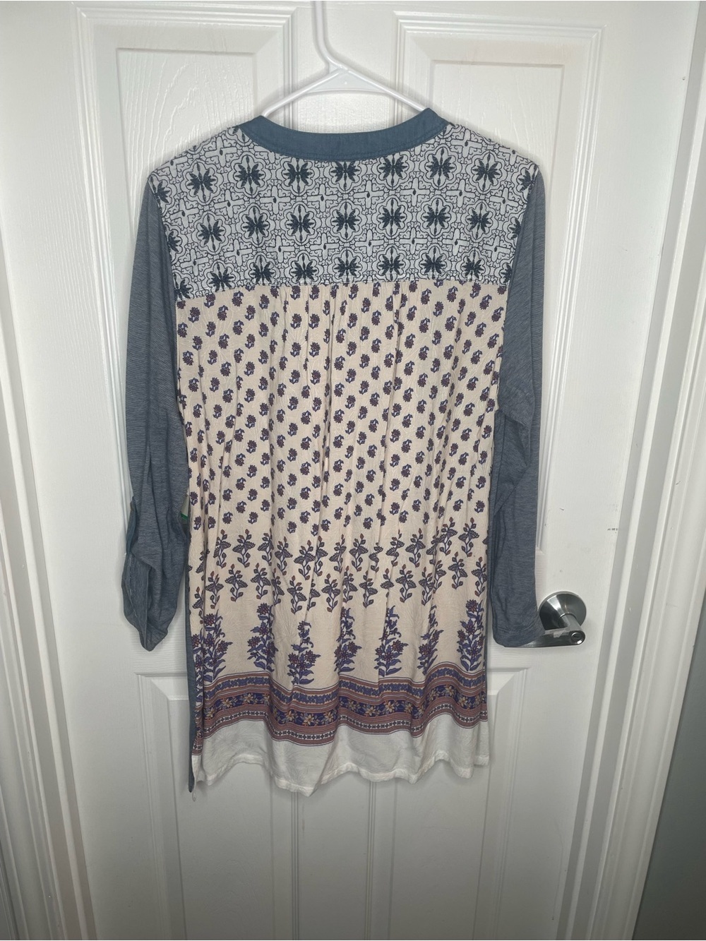 John Mark Striped Embroidered Mixed Media Art to Wear Tunic Floral Whimsical L